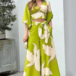 image-2023 Amazon European and American Women's Clothing Autumn New Printing Temperament Commute High Waist Sexy Fashion Casual Set