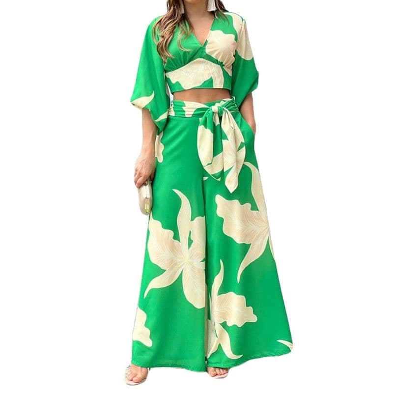 image-2023 Amazon European and American Women's Clothing Autumn New Printing Temperament Commute High Waist Sexy Fashion Casual Set