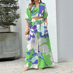 image-2023 Amazon European and American Women's Clothing Autumn New Printing Temperament Commute High Waist Sexy Fashion Casual Set