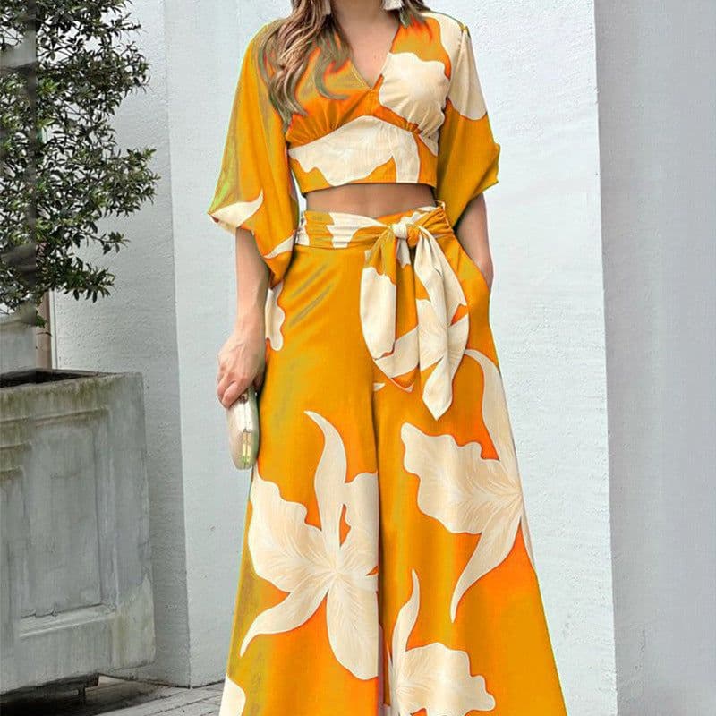 image-2023 Amazon European and American Women's Clothing Autumn New Printing Temperament Commute High Waist Sexy Fashion Casual Set