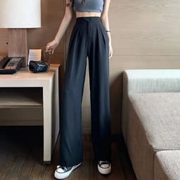 image-Suit pants women's 2023 spring and summer new high-waisted belly-covering slim drape loose casual floor-sweeping wide-leg long pants