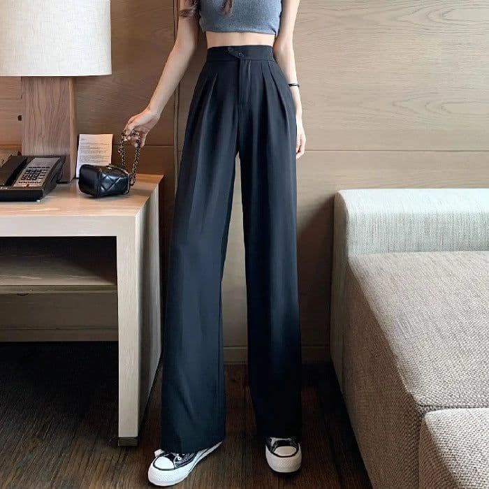 image-Suit pants women's 2023 spring and summer new high-waisted belly-covering slim drape loose casual floor-sweeping wide-leg long pants