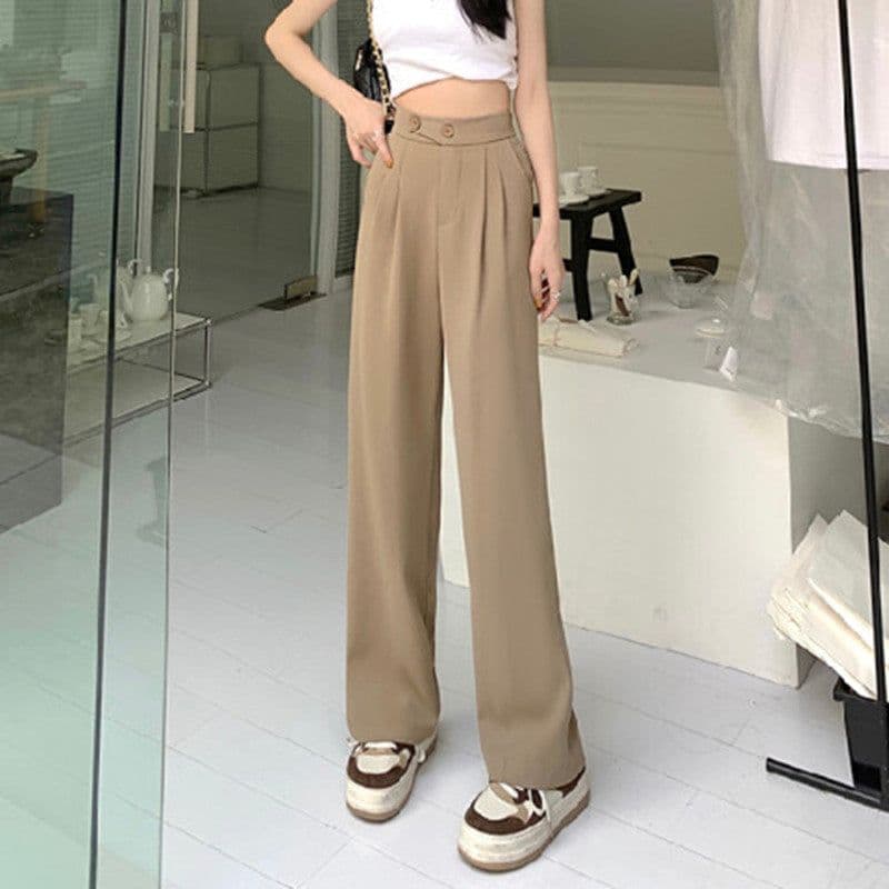 image-Suit pants women's 2023 spring and summer new high-waisted belly-covering slim drape loose casual floor-sweeping wide-leg long pants