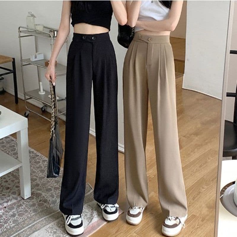 image-Suit pants women's 2023 spring and summer new high-waisted belly-covering slim drape loose casual floor-sweeping wide-leg long pants