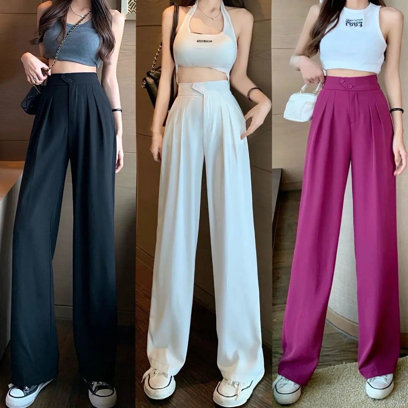 image-Suit pants women's 2023 spring and summer new high-waisted belly-covering slim drape loose casual floor-sweeping wide-leg long pants