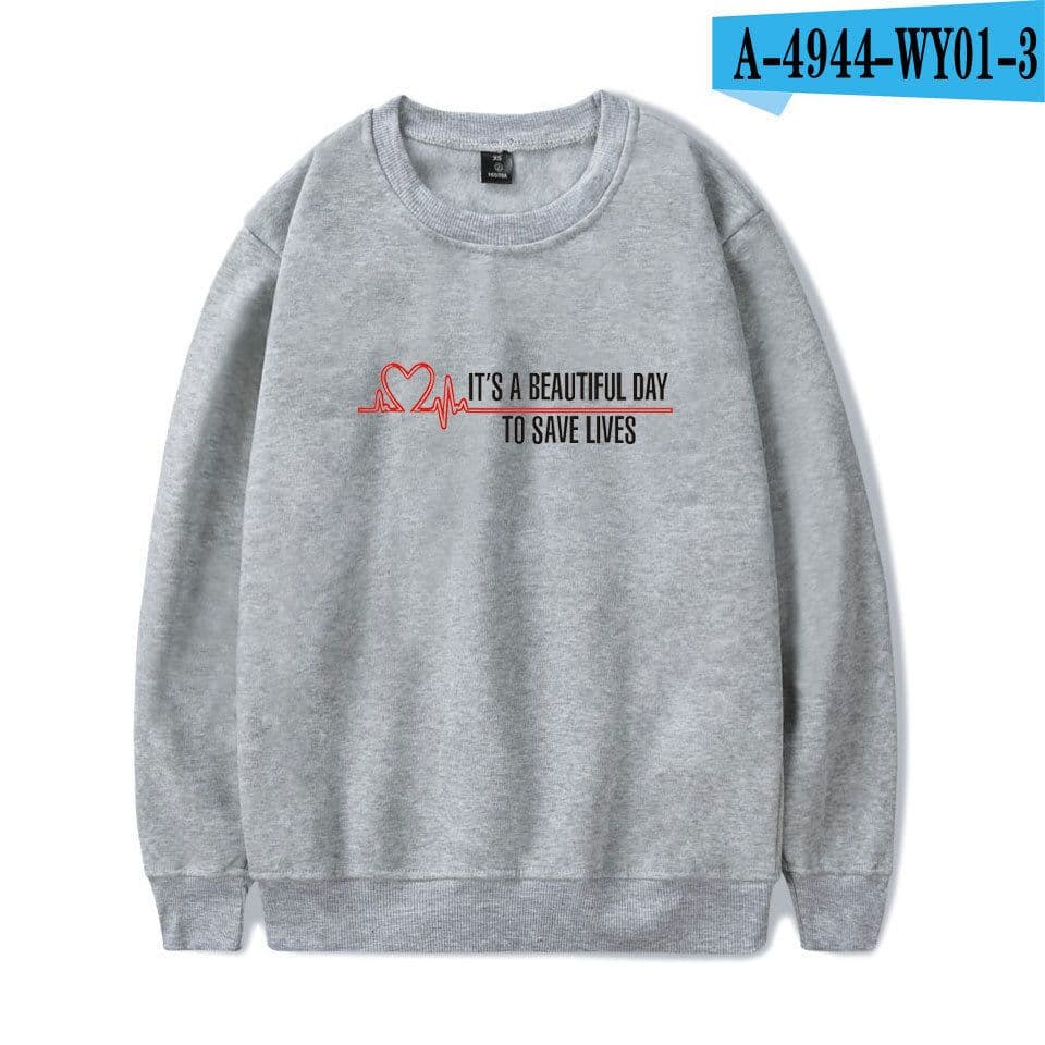 image-American TV series Grey's Anatomy trend Grey's Anatomy men's and women's fleece round neck hoodless sweater