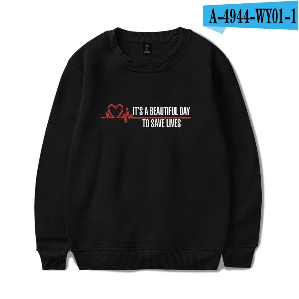 image-American TV series Grey's Anatomy trend Grey's Anatomy men's and women's fleece round neck hoodless sweater