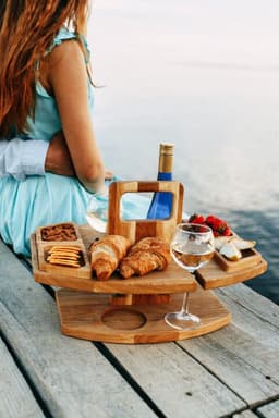 image-Cross-border independent station wooden fruit plate integrated wine plate outdoor picnic portable out hanging wine glass