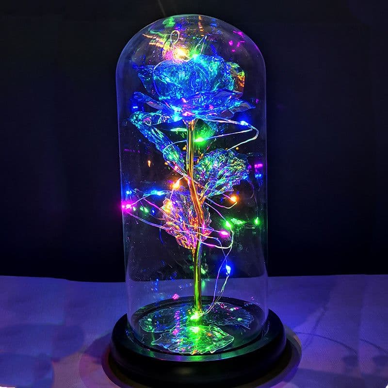 image-Rose flower glass cover gold foil flower with led light immortal flower Valentine's day Christmas ornaments