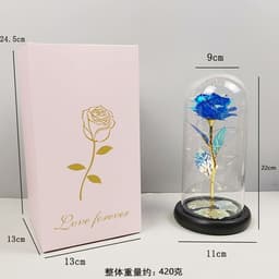 image-Rose flower glass cover gold foil flower with led light immortal flower Valentine's day Christmas ornaments