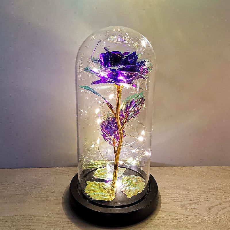 image-Rose flower glass cover gold foil flower with led light immortal flower Valentine's day Christmas ornaments