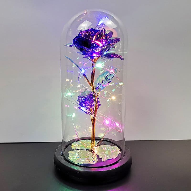 image-Rose flower glass cover gold foil flower with led light immortal flower Valentine's day Christmas ornaments