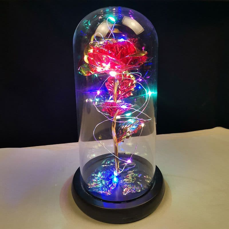 image-Rose flower glass cover gold foil flower with led light immortal flower Valentine's day Christmas ornaments