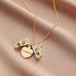 image-Cross-border wish Amazon New Women's Butterfly I Love You Love Album Box Pendant Necklace Jewelry