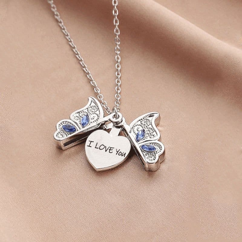 image-Cross-border wish Amazon New Women's Butterfly I Love You Love Album Box Pendant Necklace Jewelry
