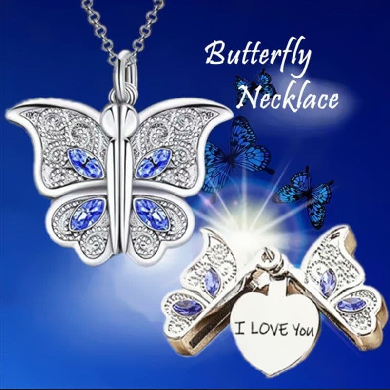 image-Cross-border wish Amazon New Women's Butterfly I Love You Love Album Box Pendant Necklace Jewelry