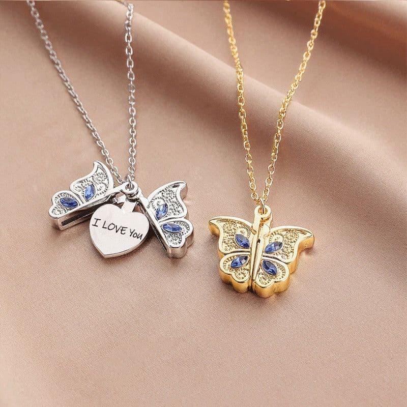 image-Cross-border wish Amazon New Women's Butterfly I Love You Love Album Box Pendant Necklace Jewelry