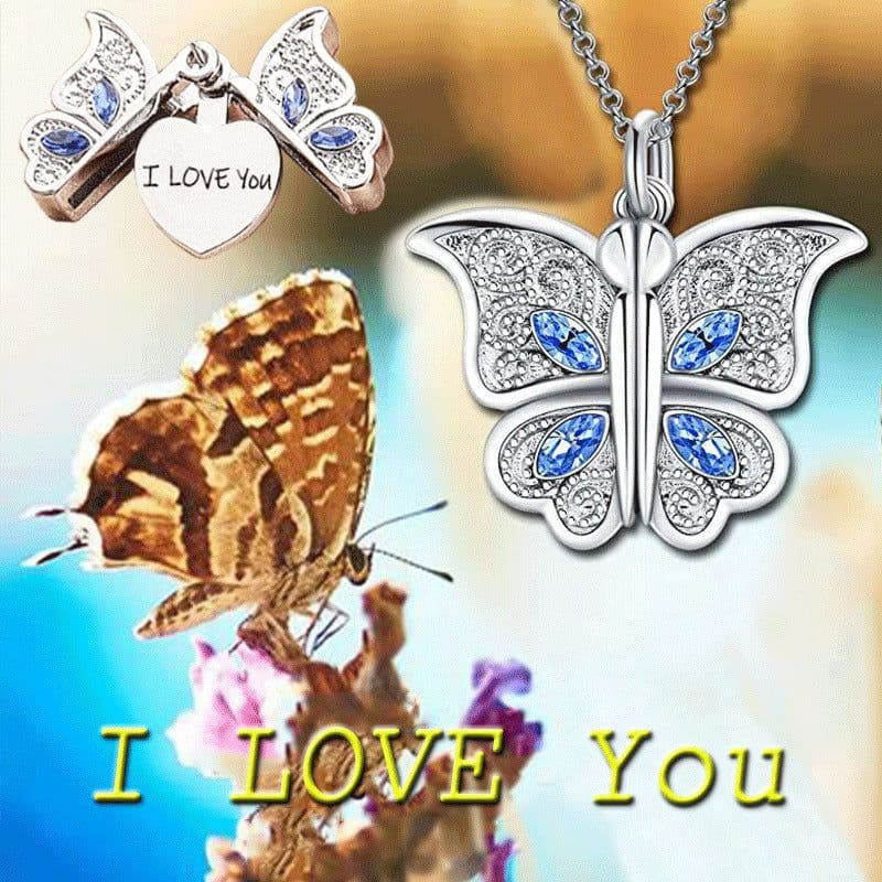 image-Cross-border wish Amazon New Women's Butterfly I Love You Love Album Box Pendant Necklace Jewelry