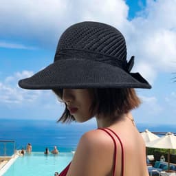 image-2022 new summer hat women's sun hat empty top straw hat big brim bow foldable beach hat sun protection hat