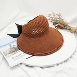 image-2022 new summer hat women's sun hat empty top straw hat big brim bow foldable beach hat sun protection hat