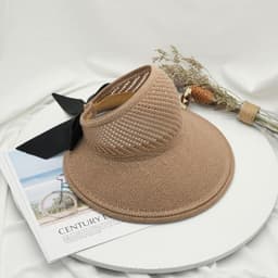 image-2022 new summer hat women's sun hat empty top straw hat big brim bow foldable beach hat sun protection hat