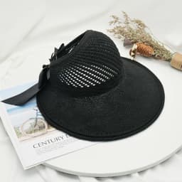 image-2022 new summer hat women's sun hat empty top straw hat big brim bow foldable beach hat sun protection hat