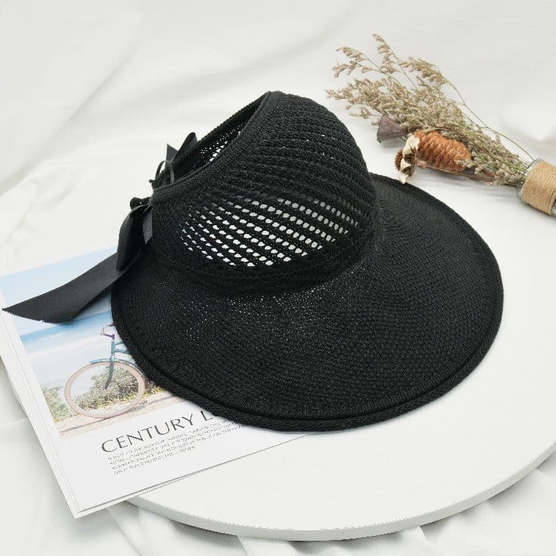 image-2022 new summer hat women's sun hat empty top straw hat big brim bow foldable beach hat sun protection hat
