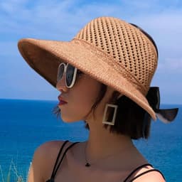 image-2022 new summer hat women's sun hat empty top straw hat big brim bow foldable beach hat sun protection hat