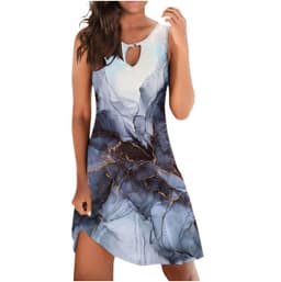 image-European and American Foreign Trade Amazon Women's Casual Summer Tie-Dye Print Sleeveless Hollow out V-neck Loose Mini Dress