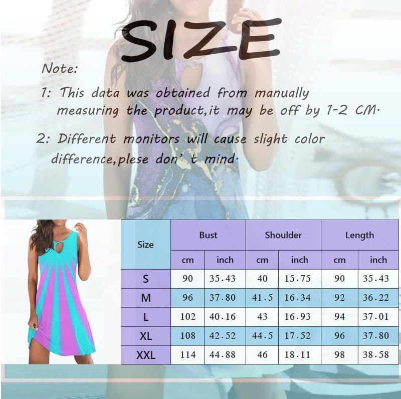 image-European and American Foreign Trade Amazon Women's Casual Summer Tie-Dye Print Sleeveless Hollow out V-neck Loose Mini Dress