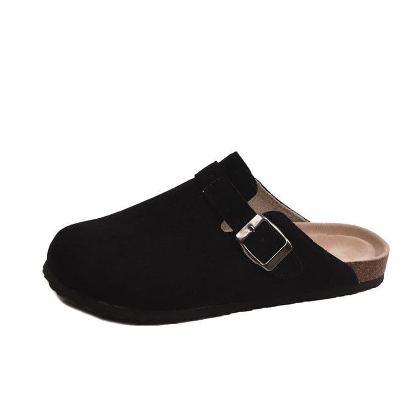 image-Foreign trade large size rice white black brown dark brown coffee navy blue cork slippers Birkenstock shoes thick bottom increased women's belt buckle