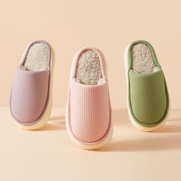 image-Autumn and winter multi-color cotton slippers solid color simple thick bottom comfortable floor drag couples home warm slippers wholesale