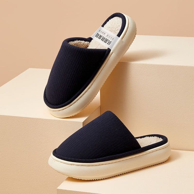 image-Autumn and winter multi-color cotton slippers solid color simple thick bottom comfortable floor drag couples home warm slippers wholesale