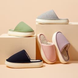 image-Autumn and winter multi-color cotton slippers solid color simple thick bottom comfortable floor drag couples home warm slippers wholesale