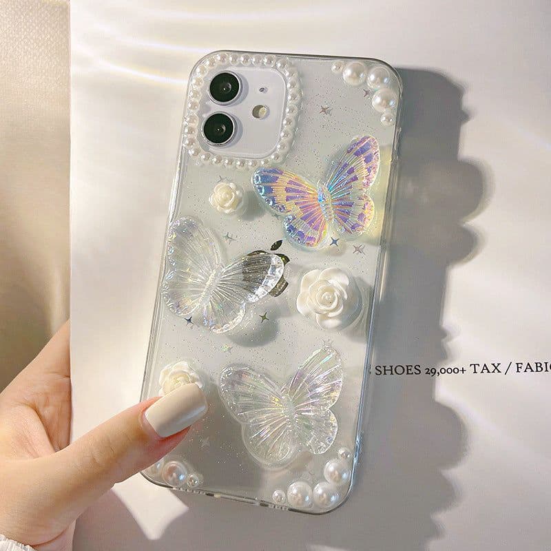image-New three-dimensional butterfly iPhone13 mobile phone case 11 Apple 12ProMax Epoxy glitter xs suitable for 7/8p