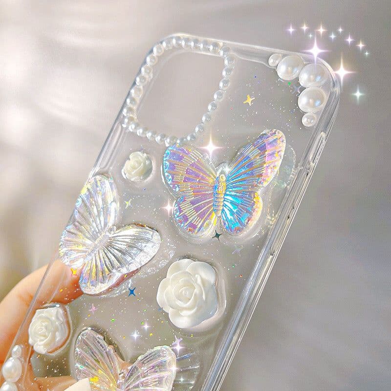 image-New three-dimensional butterfly iPhone13 mobile phone case 11 Apple 12ProMax Epoxy glitter xs suitable for 7/8p