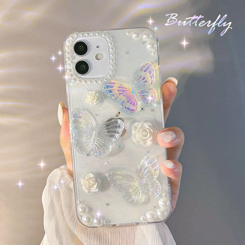 image-New three-dimensional butterfly iPhone13 mobile phone case 11 Apple 12ProMax Epoxy glitter xs suitable for 7/8p