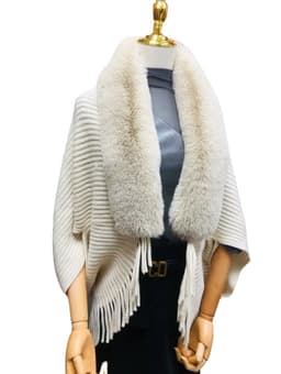image-Autumn and winter new knitted shawl Rex rabbit fur collar warm tassel cheongsam with knitted cardigan