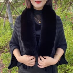 image-Autumn and winter new knitted shawl Rex rabbit fur collar warm tassel cheongsam with knitted cardigan