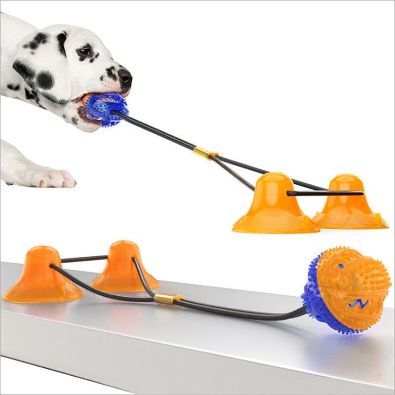 image-Multifunction Double Tug Rope Balls Sucker Toy Dog Molar Bite Toys