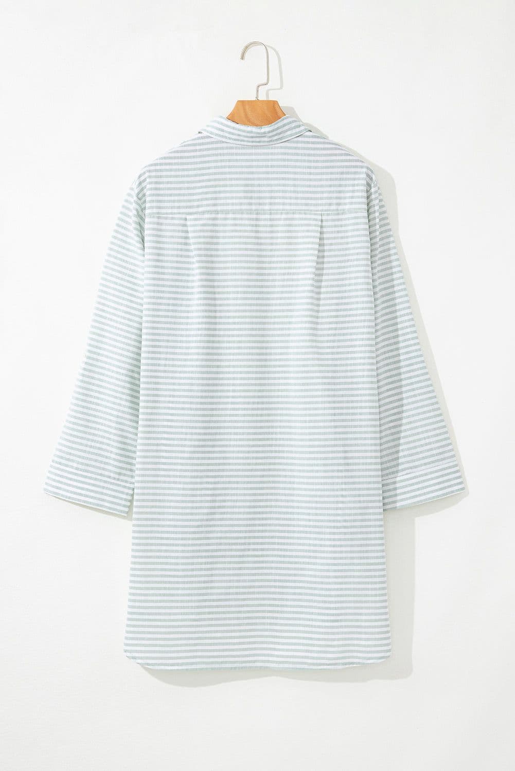 image-White V-Neck Beach Cover Up with Stripe Collar & Long Sleeves - Sizes S-2XL