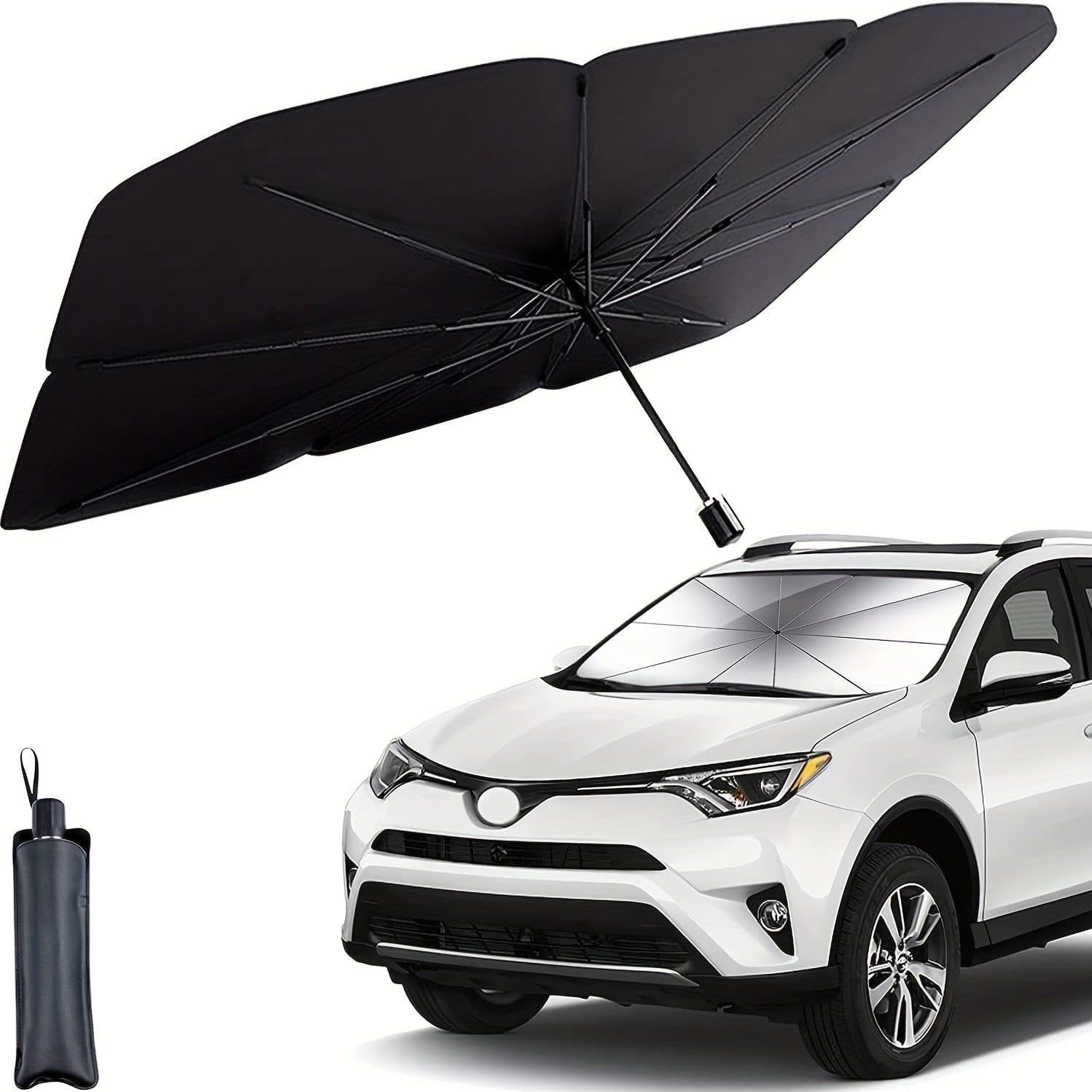 image-Foldable Car Windshield Sunshade Umbrella, Keep Vehicle Cool, Block UV Rays Protect Car Interior, Easy To Store And Use Heat Reduction, UV Protection, Easy Install - Universal Fit, Durable Material