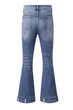 image-Sky Blue Distressed Medium Wash Flare Jeans (65 characters)