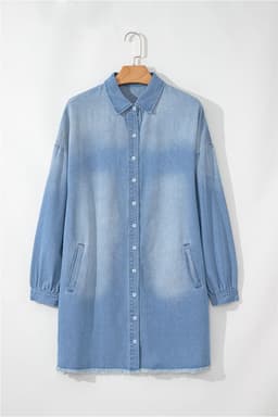 image-Blue Risen Denim Shirt Dress - Medium Wash, Chic Casual Fit