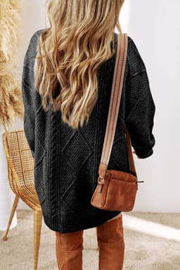 image-Oatmeal Cable Knit Drop Shoulder Loose Fit Sweater Dress