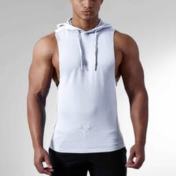 image-Cross-Border Men's Fitness Hooded Sleeveless Sweater Cotton European Size Solid Color Sleeveless Hooded Hooded Rope Deep Digging Vest