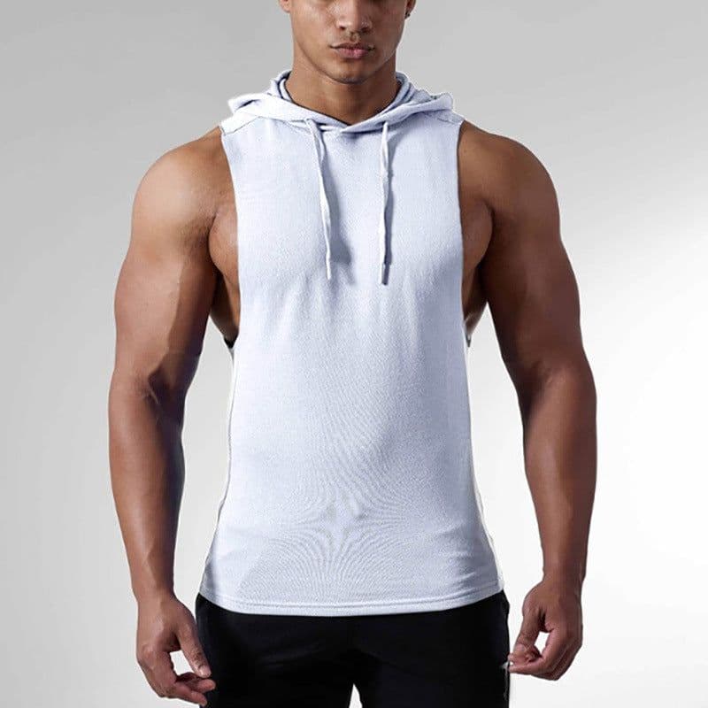 image-Cross-Border Men's Fitness Hooded Sleeveless Sweater Cotton European Size Solid Color Sleeveless Hooded Hooded Rope Deep Digging Vest