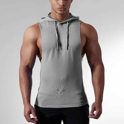 image-Cross-Border Men's Fitness Hooded Sleeveless Sweater Cotton European Size Solid Color Sleeveless Hooded Hooded Rope Deep Digging Vest