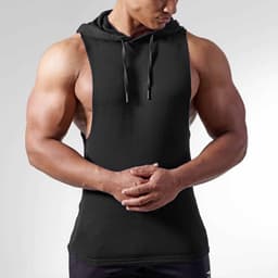 image-Cross-Border Men's Fitness Hooded Sleeveless Sweater Cotton European Size Solid Color Sleeveless Hooded Hooded Rope Deep Digging Vest