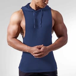 image-Cross-Border Men's Fitness Hooded Sleeveless Sweater Cotton European Size Solid Color Sleeveless Hooded Hooded Rope Deep Digging Vest